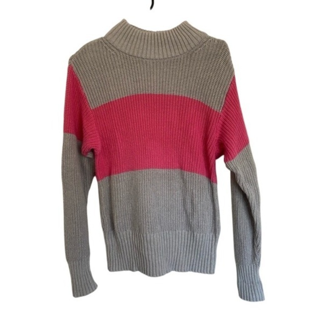 St Johns Bay Mock Neck Color‎ Block Pullover Knit Sweater Pink Gray M